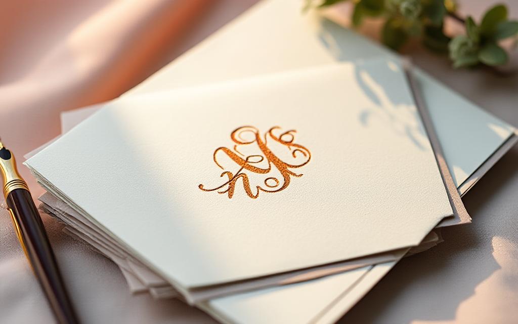 A set of personalized notecards with a calligraphic monogram.